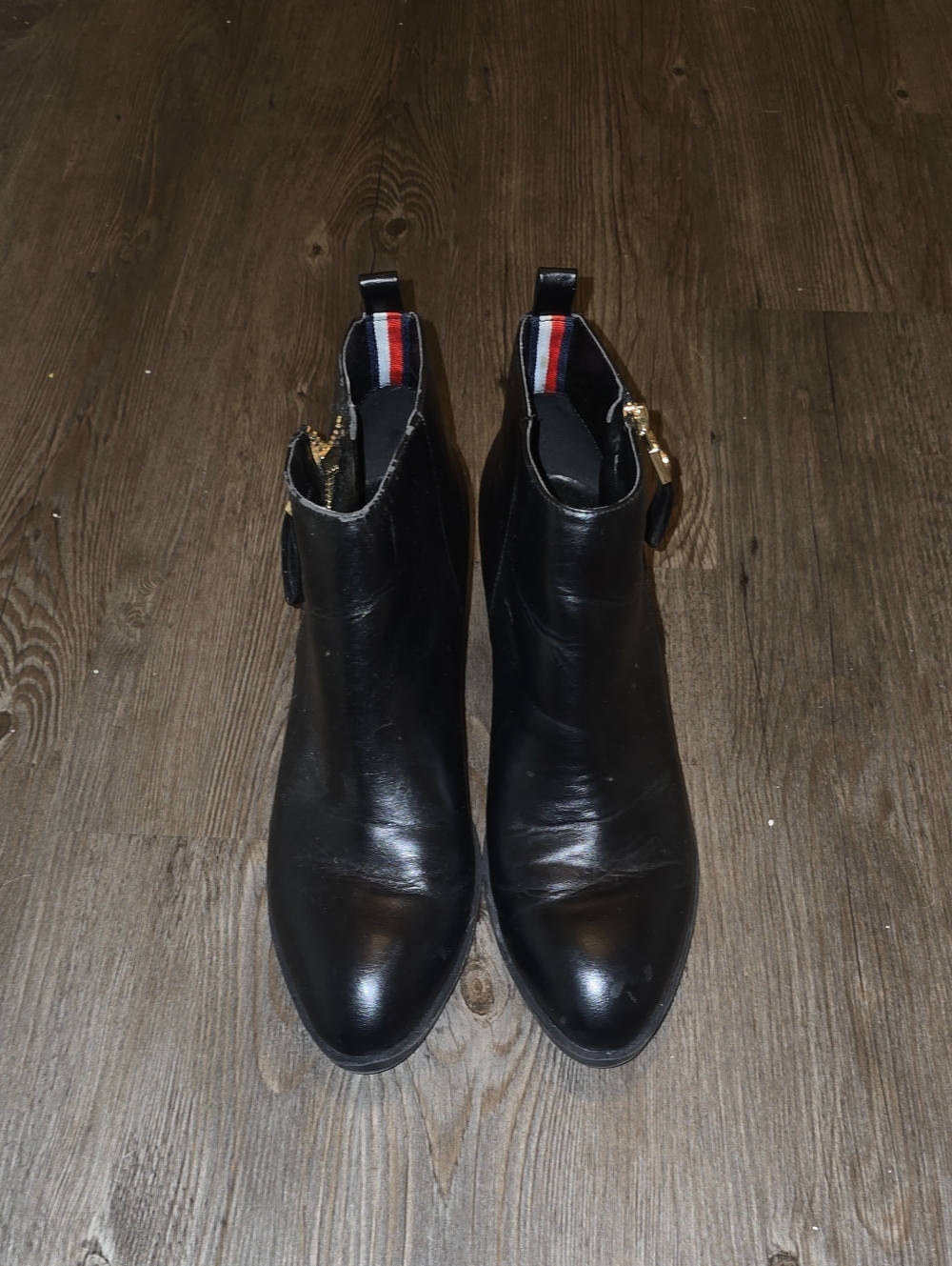 Tommy Hilfiger Black Leather Ankle Booties with Signature Heel Tab